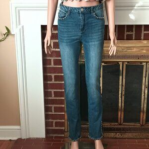 Lascana Studded Split Hem Jeans 4 Silver Rivets along Pockets Straight Leg